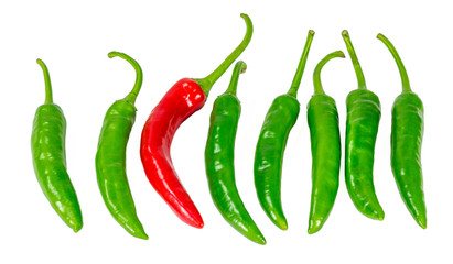 Green and red chili pepper isolated on a white background