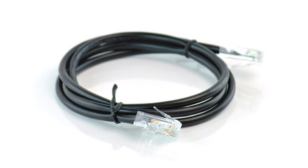 black network ethernet connection cable with RJ-45 connector