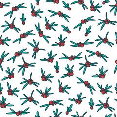Seamless pattern from plant cells. Red berries and green leaves
