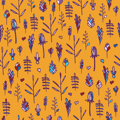 Seamless floral pattern on orange background. Vertical