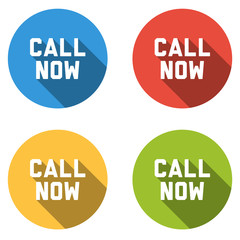Collection of 4 isolated flat buttons (icons) with CALL NOW text