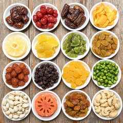 Collection of dried fruits background