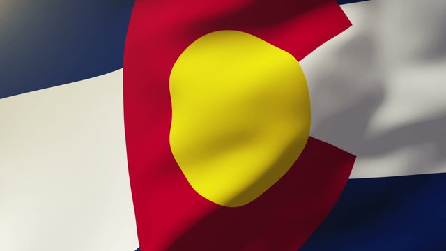 colorado flag waving in the wind. Looping sun rises style