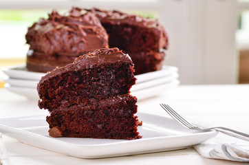 Fresh home made sticky chocolate cake