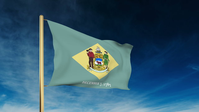 delaware flag slider style. Waving in the win with cloud