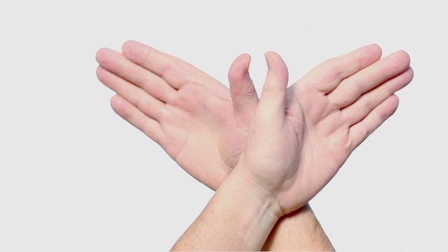 Senior man hands show bat gesture, isolated on white