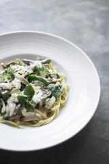 ricotta, mushroom and basil pasta