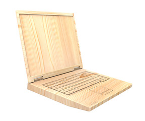 Wooden recyclable laptop isolated over white. 