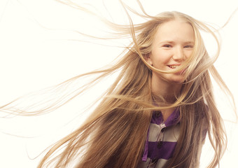Fototapeta premium Beauty teen girl. Beautiful model face. Healthy long hair.