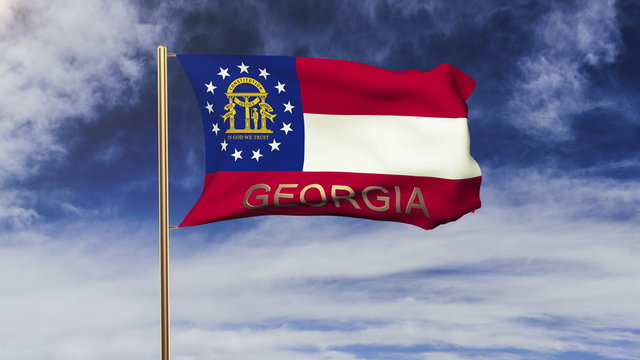 georgia flag with title waving in the wind. Looping sun rises