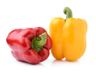 red and yellow pepper bell isolated on white background