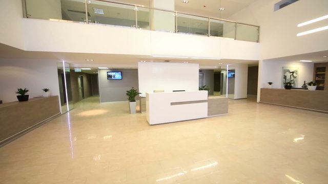 Reception zone and mirror column at modern business center 