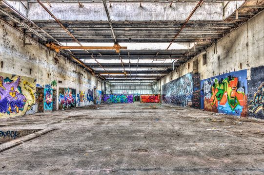 Graffiti in a brownfield site factory