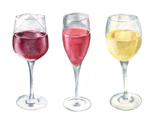 Watercolour wine set on white background