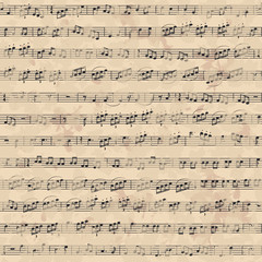 Seamless pattern with music notes on old paper