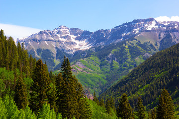 Panorama of the mountains surrounding Telluride in Colorado, US
