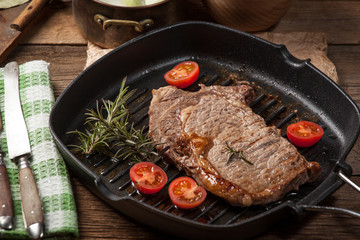Fried beef steak.