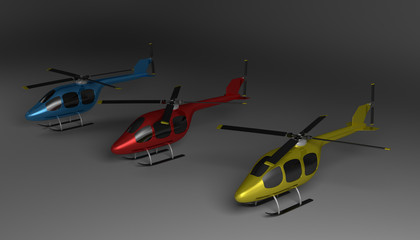 Three helicopters on gray