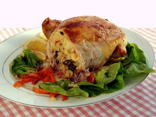 roasted and filled chicken for dinner