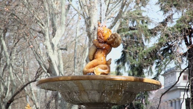 Sculpture of seamaid which hold fish at fountain composition