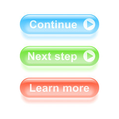 Glassy continue buttons. Vector illustration