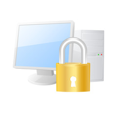 Protected computer icon. Vector illustration