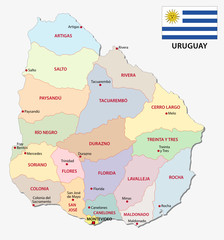 uruguay administrative map with flag