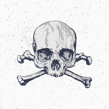 Grunge skull with crossbones on dusty background
