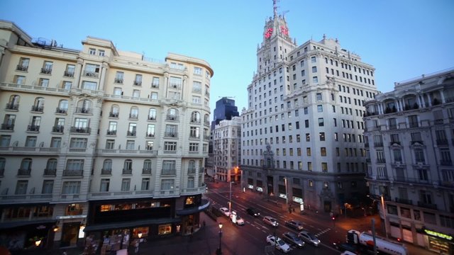Traffic on Gran Via street near Telefonica building 