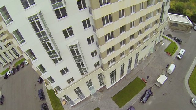 Windows of new block in modern neighborhood, aerial view