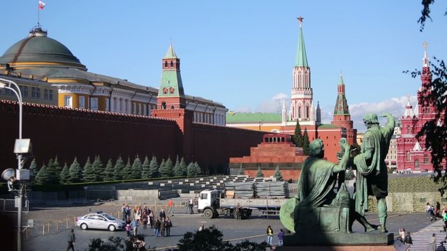 View at Kremlin wall, monument to Minin and Pozharsky