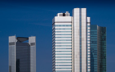 Fototapeta na wymiar Dynamic skyscrapers in the center of Frankfurt, Germany