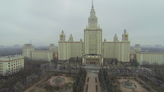 Main building of Moscow State University against cityscape