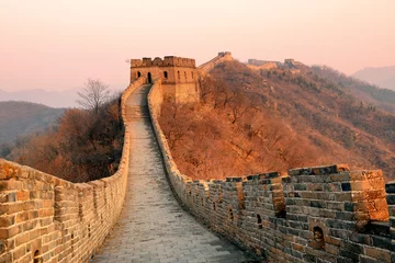 Papier Peint photo Mur chinois Coucher de soleil sur la Grande Muraille