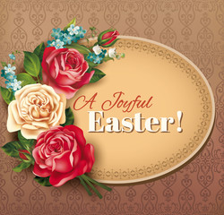 Fototapeta na wymiar Easter vintage card with rose bouquet. Vector