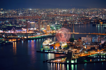 Osaka night rooftop view