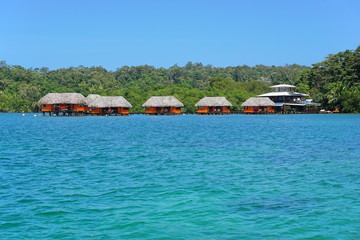Tropical resort with bungalows over the sea Panama