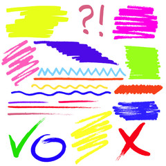 Hand drawn marker lines and strokes isolated on whight