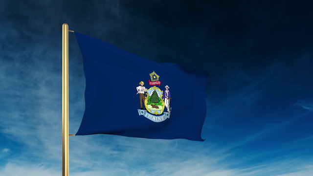 maine flag slider style. Waving in the win with cloud background