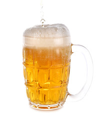 Beer glass with a handle with white on background