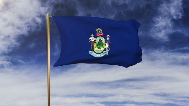 maine flag waving in the wind. Green screen, alpha matte