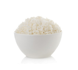 Rice in a bowl on a white background