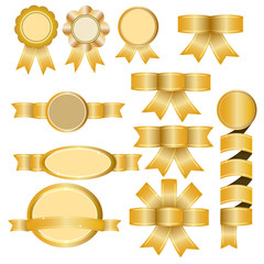 Gold Banners, Ribbons, Stickers Set - Illustration