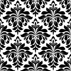 Black floral damask seamless pattern