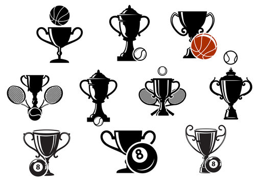 Isolated sporting trophy icons set