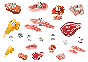 Cartoon cuts of meat and meat food