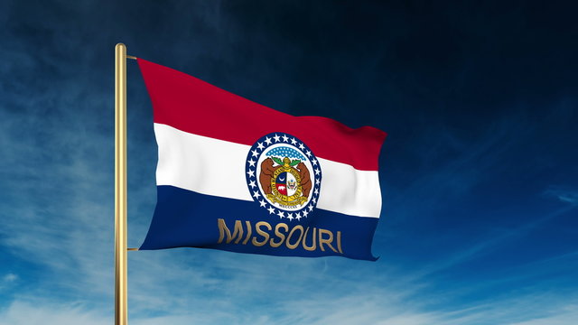 missouri flag slider style with title. Waving in the wind with