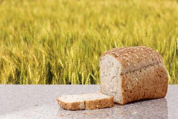 whole wheat bread with barley field