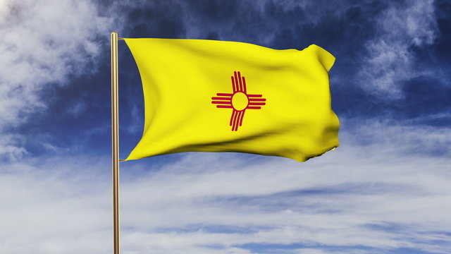 new mexico flag waving in the wind. Green screen, alpha matte