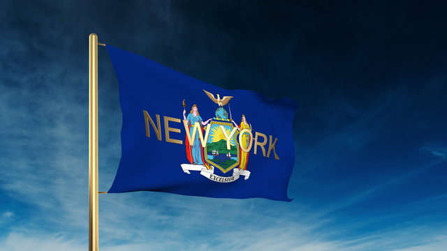 new york flag slider style with title. Waving in the wind with